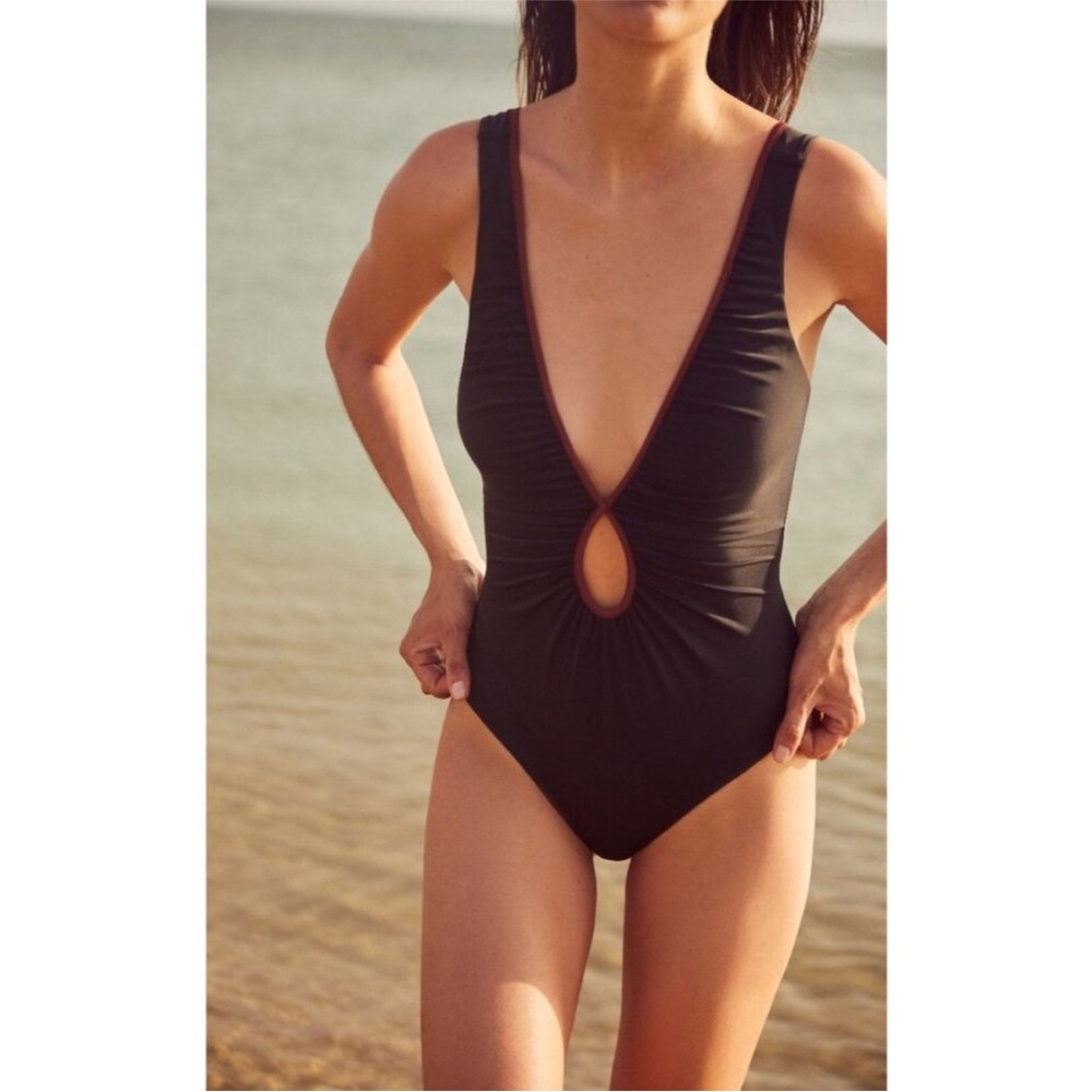 Johanna Ortiz Black Plunge One-Piece Swimsuit